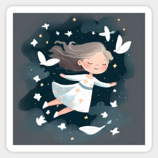 Ethereal White Dress Girl Soaring Amongst Stars and white dove Sticker